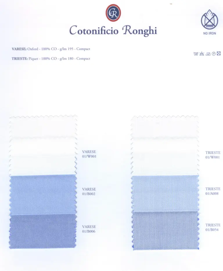 Cartella colore tessuti NO IRON VARESE TRIESTE
