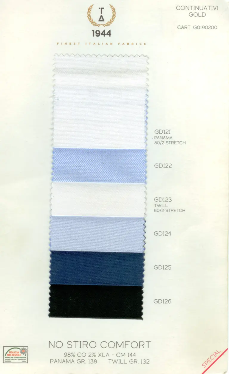 Cartella colore tessuti NO STIRO COMFORT