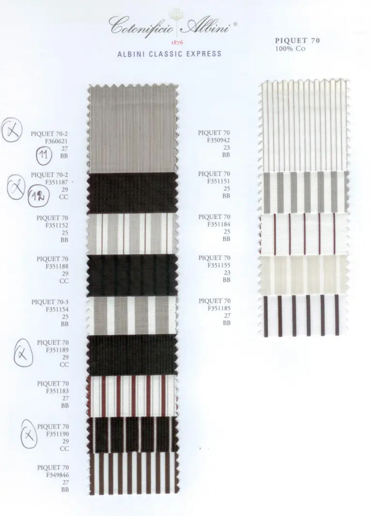Cartella colore tessuti PIQUET 70